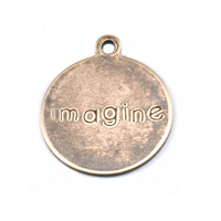 Antiqued Brass Circle "imagine" Tag with Top Loop, 24g Antiqued Brass Circle "imagine" Tag with Top Loop, 24g
