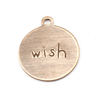 Antiqued Brass Circle "wish" Tag with Top Loop, 24g Antiqued Brass Circle "wish" Tag with Top Loop, 24g