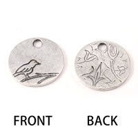 Plated Silver Bird Pendant 1/2 inch (13mm) Circle, 16g Plated Silver Bird Pendant 1/2 inch (13mm) Circle, 16g