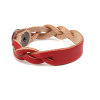 Leather Braided Bracelet 1/2" Large, Red Leather Braided Bracelet 1/2" Large, Red