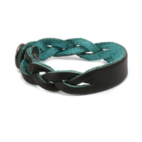 Leather Braided Bracelet 1/2" Large, Black/Turquoise Leather Braided Bracelet 1/2" Large, Black/Turquoise