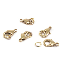 Brass 15mm Lobster Clasp w/Soldered Rings, Pk of 5 Brass 15mm Lobster Clasp w/Soldered Rings, Pk of 5