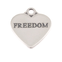 Sterling Silver Heart Charm with Top Loop, FREEDOM Sterling Silver Heart Charm with Top Loop, FREEDOM