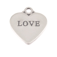 Sterling Silver Heart Charm with Top Loop, LOVE Sterling Silver Heart Charm with Top Loop, LOVE