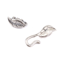 Silver Plated Leaf Hook and Eye Clasp with Pinch Ends, 1.5 ID, Silver Plated Leaf Hook and Eye Clasp with Pinch Ends, 1.5 ID,