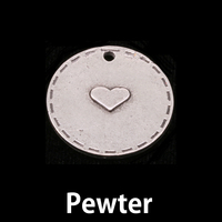 Pewter Stitched Edge Circle Pendant with Lil Heart Pewter Stitched Edge Circle Pendant with Lil Heart