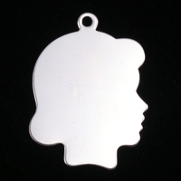 Sterling Silver Girl Head Silhouette Charm, 24g Sterling Silver Girl Head Silhouette Charm, 24g