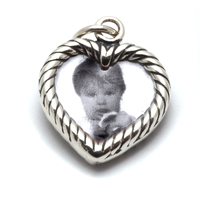 Sterling Silver Heart Shaped Photo Frame Charm, Double Sided Sterling Silver Heart Shaped Photo Frame Charm, Double Sided