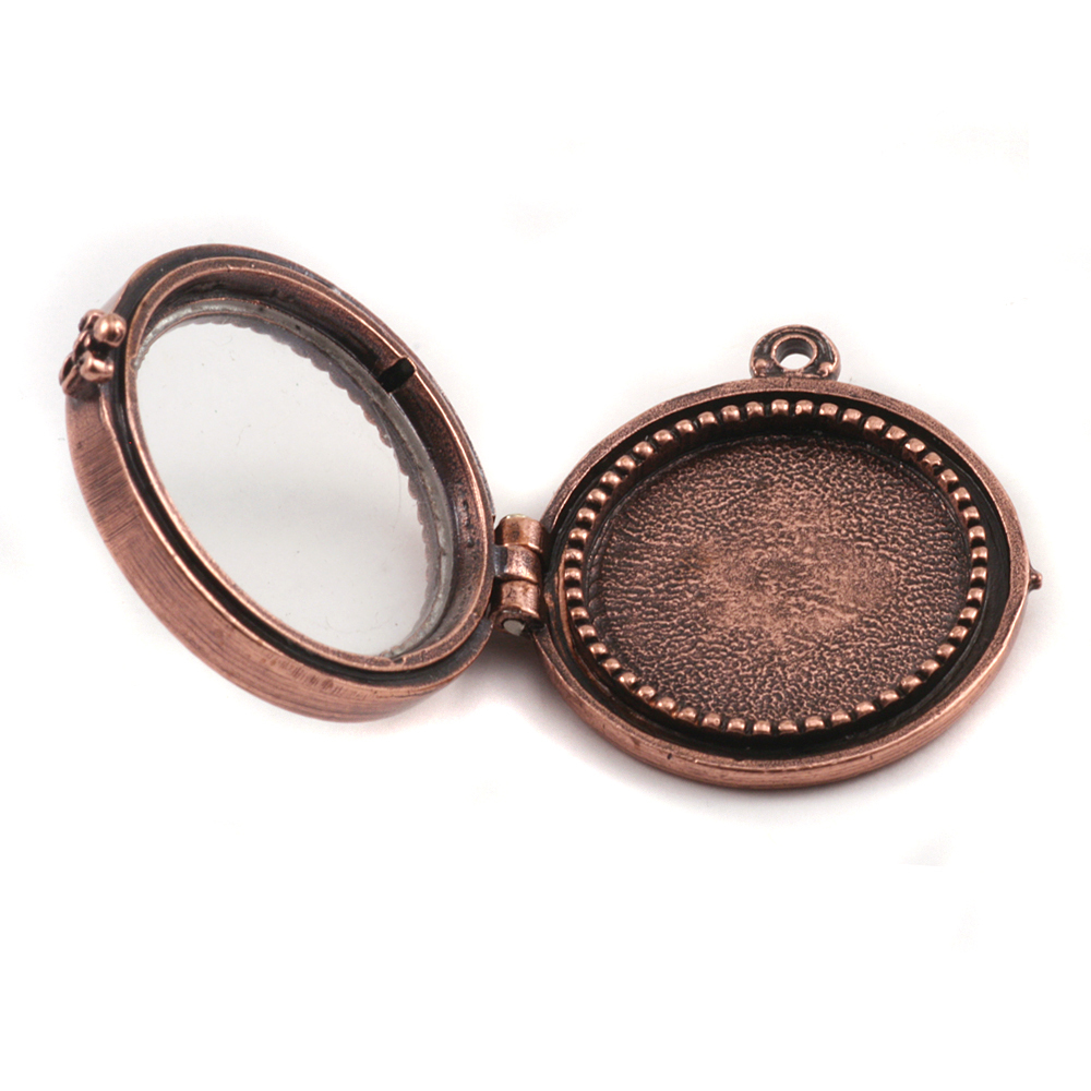 Metal Stamping Blanks Antique Plated Copper Round Beaded Locket