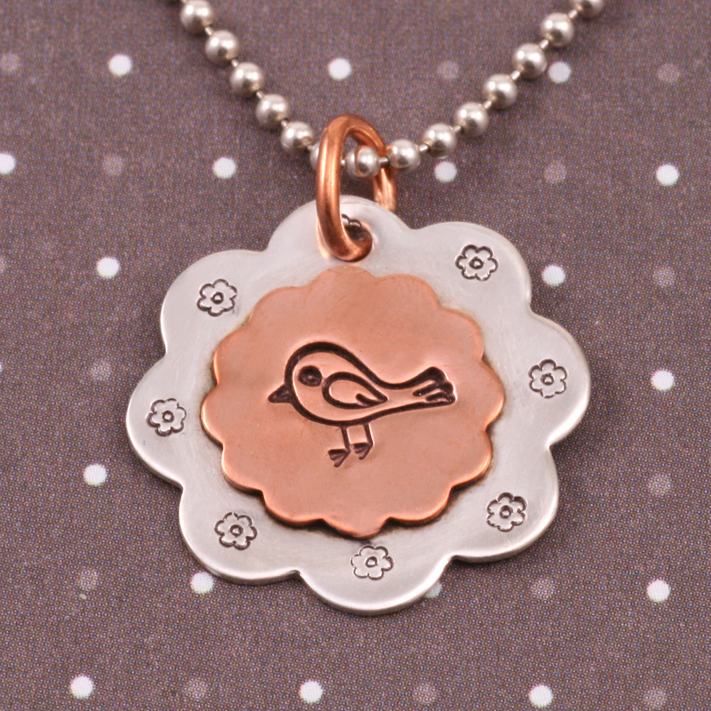 Metal Stamping Blanks Soldered Copper 12 Petal Flower on S/S 8 Petal Flower