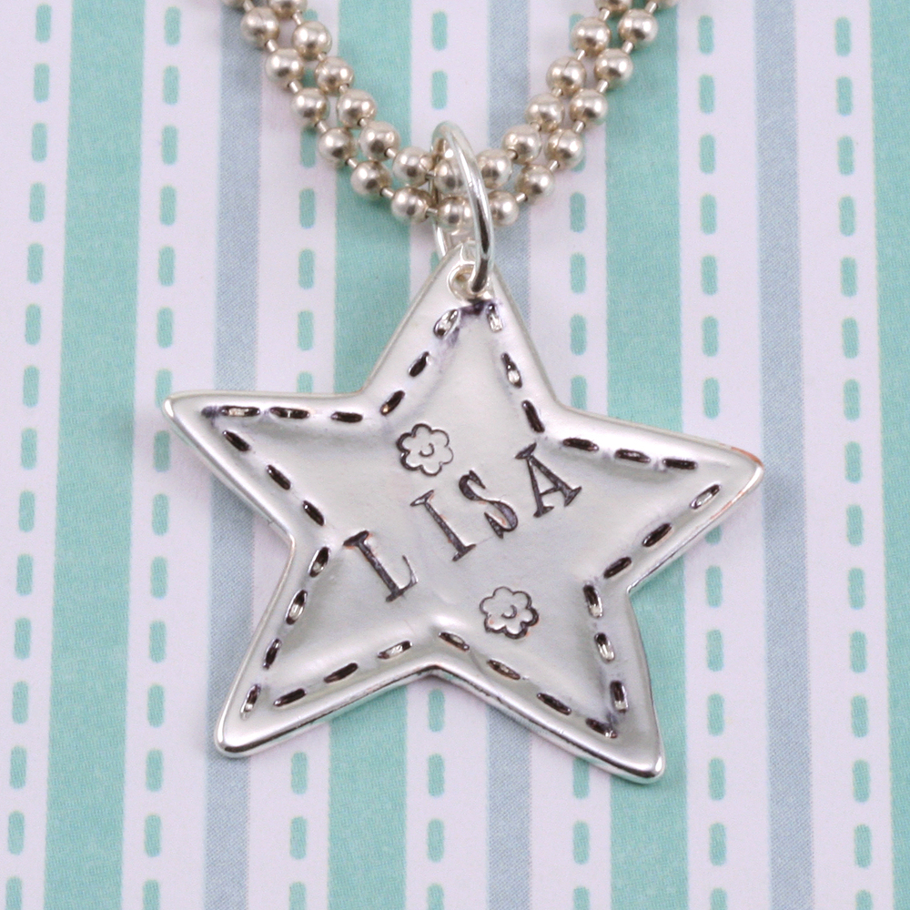 Charms & Solderable Accents Plated Silver Charm: Stitched Star