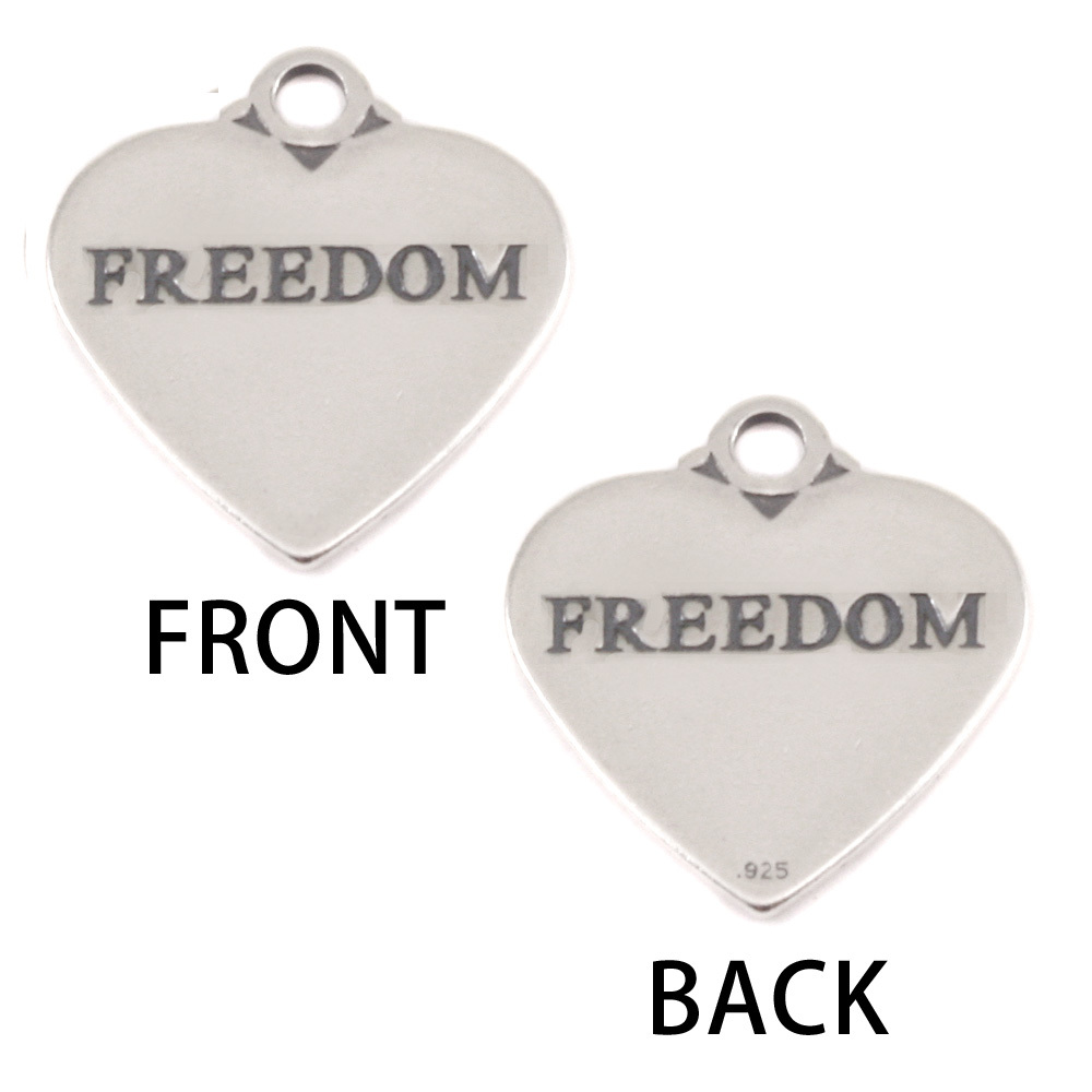 Charms & Solderable Accents Sterling Silver Heart Charm with Top Loop, FREEDOM