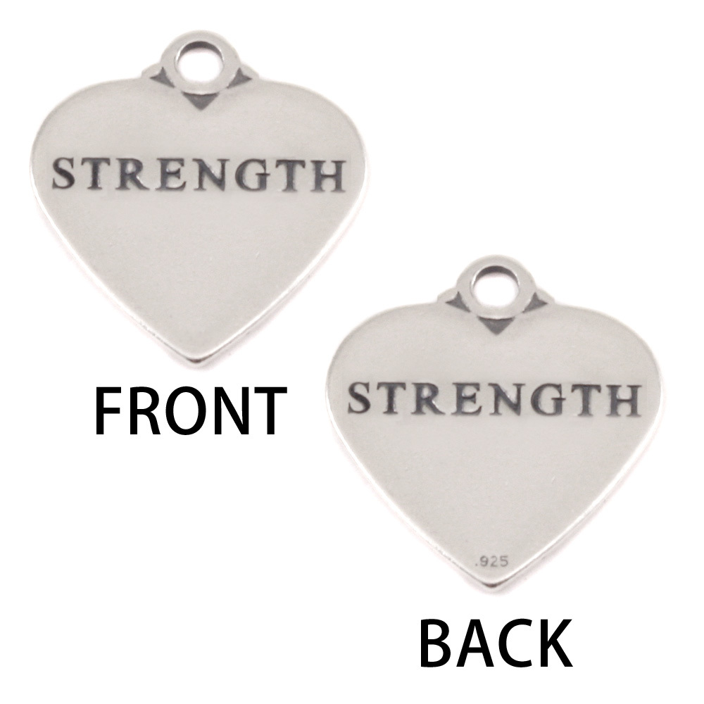 Charms & Solderable Accents Sterling Silver Heart Charm with Top Loop, STRENGTH