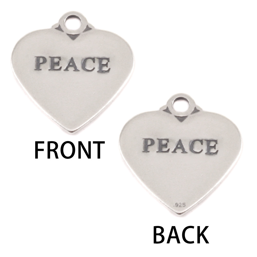 Charms & Solderable Accents Sterling Silver Heart Charm with Top Loop, PEACE