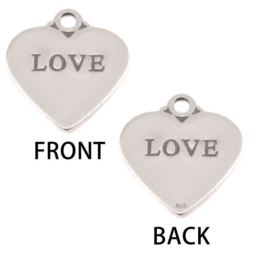 Charms & Solderable Accents Sterling Silver Heart Charm with Top Loop, LOVE