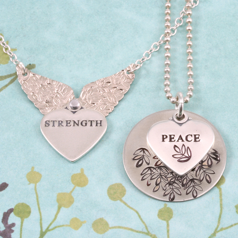 Charms & Solderable Accents Sterling Silver Heart Charm with Top Loop, PEACE