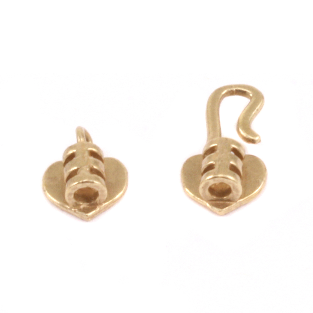 Chain & Clasps Brass Heart Hook and Eye Clasp with Pinch Ends, 1.5 ID,