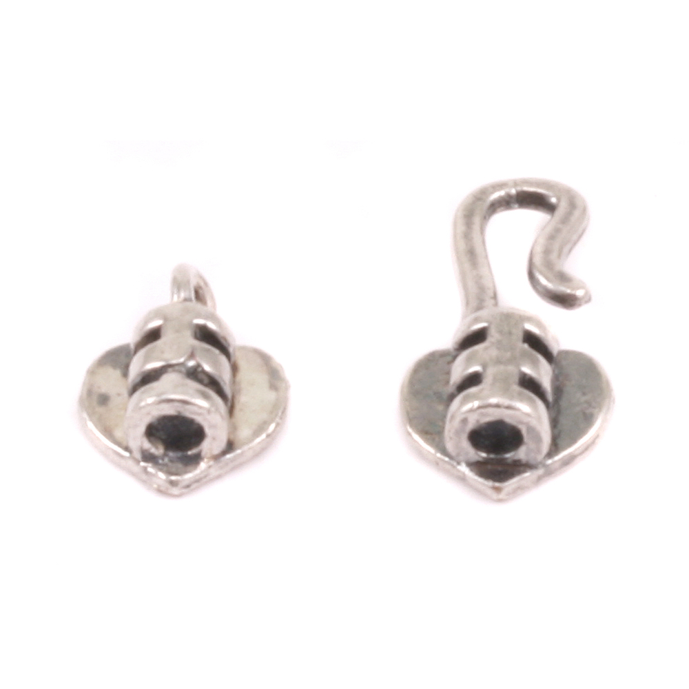 Chain & Clasps Silver Plated Heart Hook and Eye Clasp with Pinch Ends, 1.5 ID,