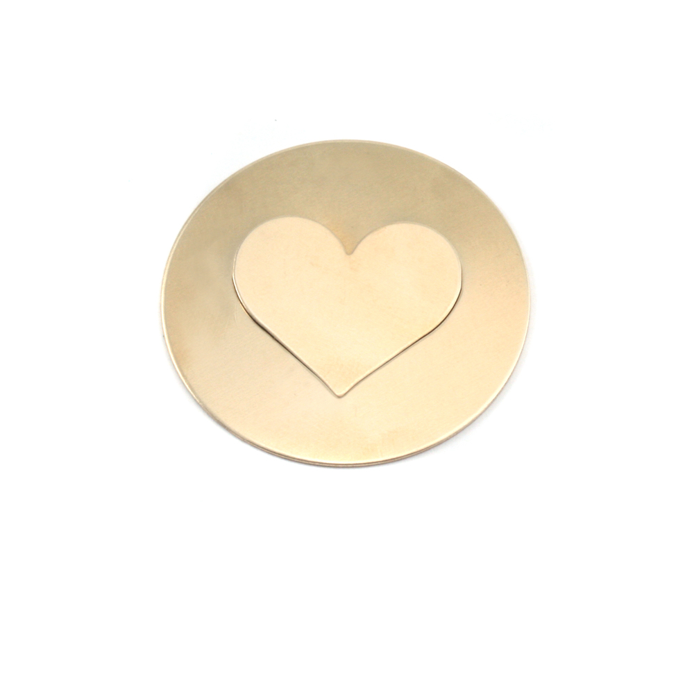Metal Stamping Blanks Brass Circle with Medium Classic Heart Cutout, 32mm (1.25"), 24g