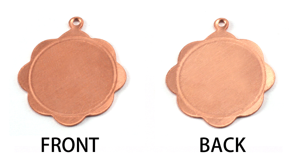 Metal Stamping Blanks Copper Scalloped Pendant with Circle Border, 24g