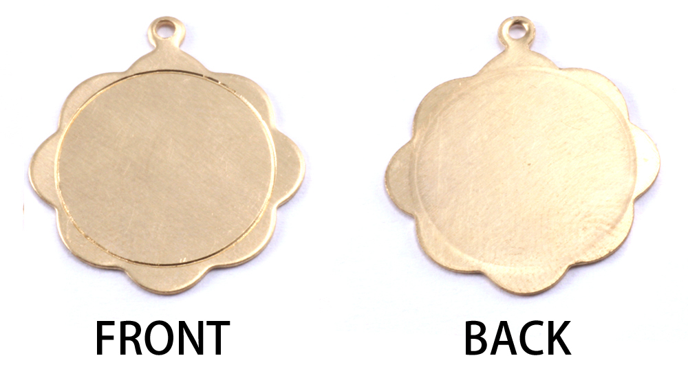 Metal Stamping Blanks Brass Scalloped Pendant with Circle Border, 24g