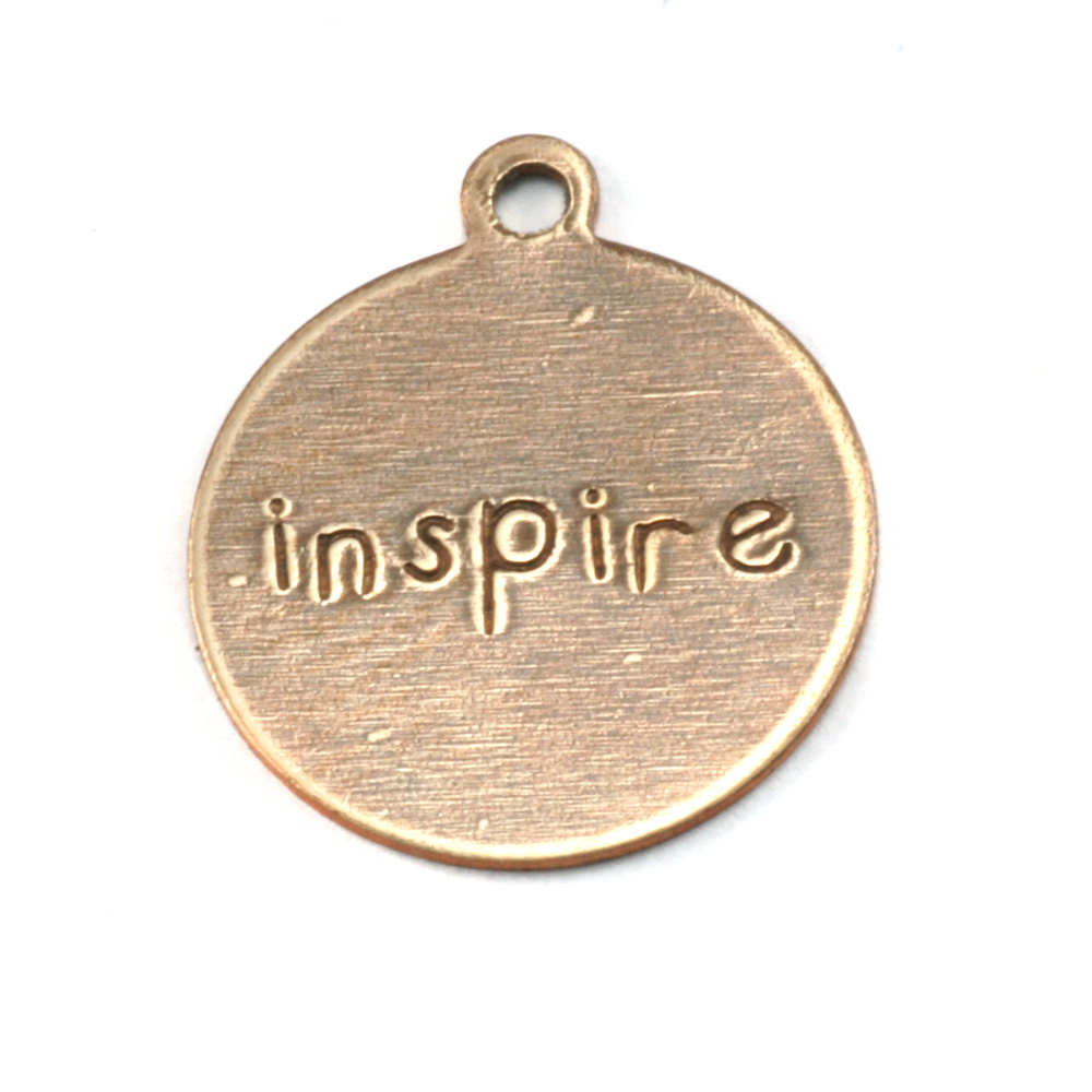 Metal Stamping Blanks Antiqued Brass Circle "inspire" Tag with Top Loop, 24g