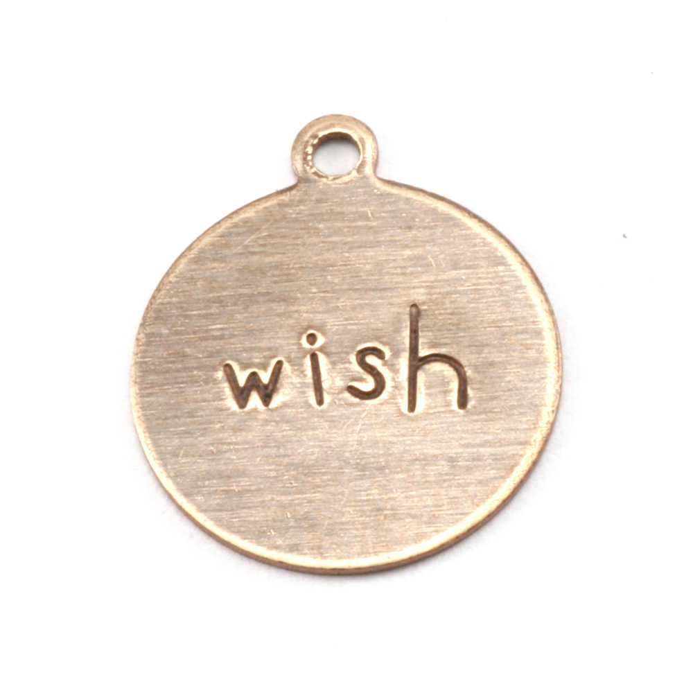 Metal Stamping Blanks Antiqued Brass Circle "wish" Tag with Top Loop, 24g