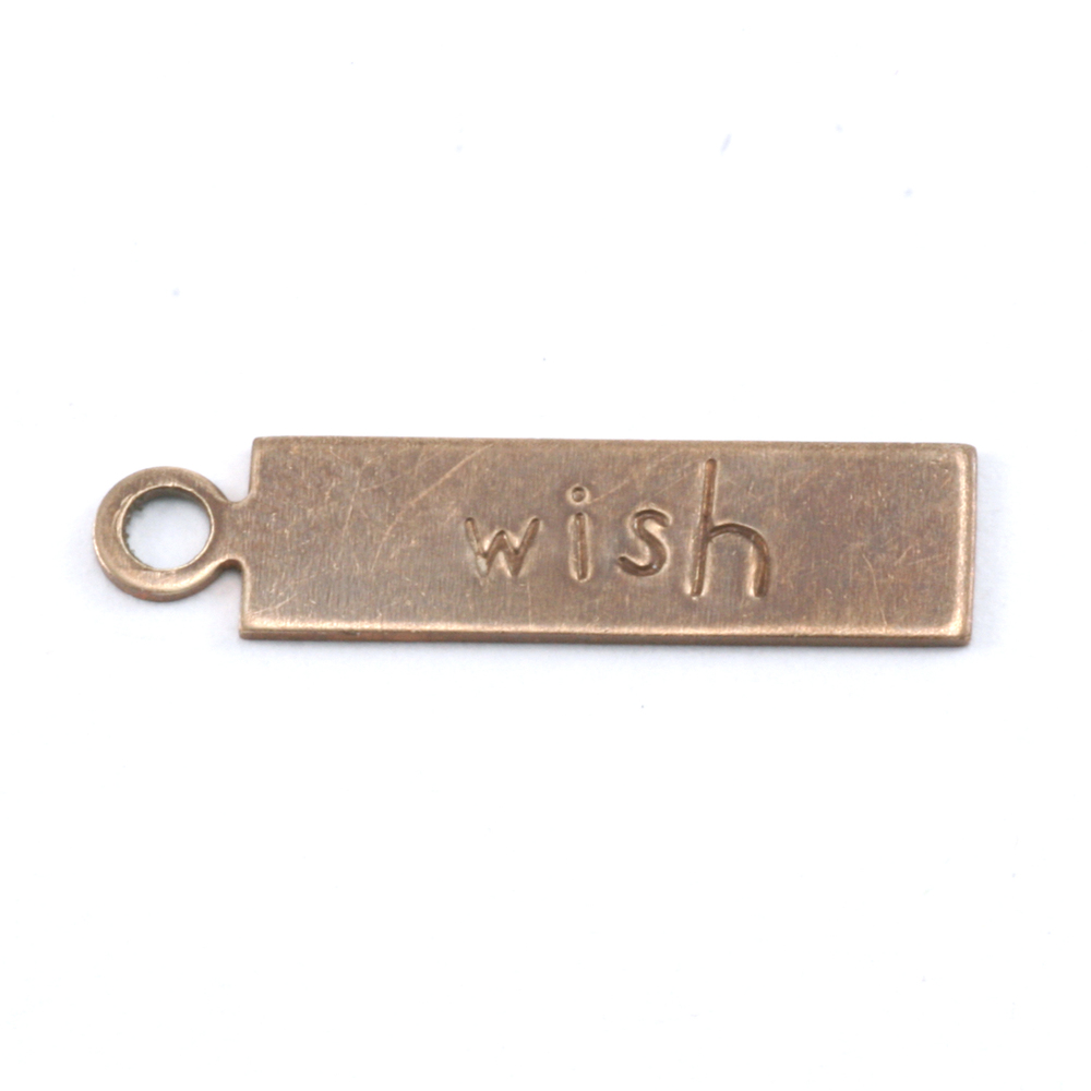 Metal Stamping Blanks Antiqued Brass Rectangle "wish" Tag with Top Loop, 24g