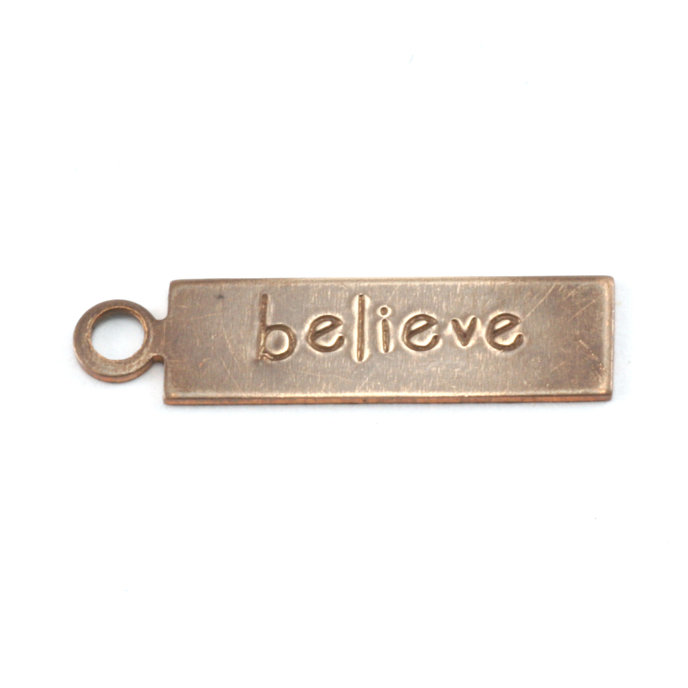 Metal Stamping Blanks Antiqued Brass Rectangle "believe" Tag with Top Loop, 24g
