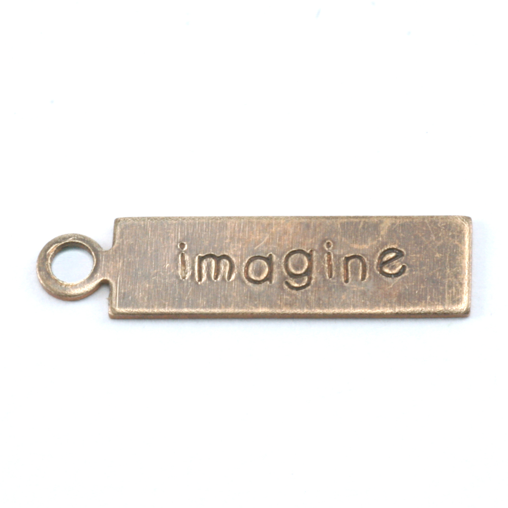 Metal Stamping Blanks Antiqued Brass Rectangle "imagine" Tag with Top Loop, 24g