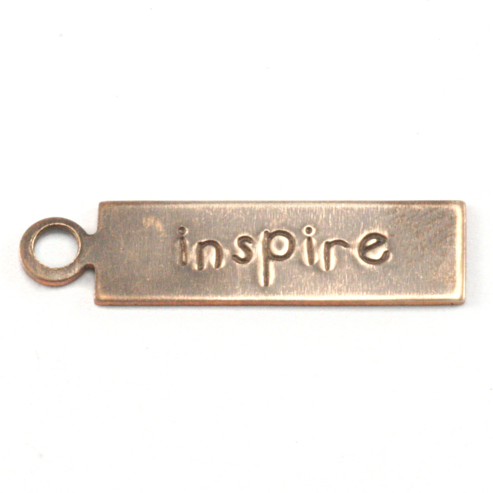 Metal Stamping Blanks Antiqued Brass Rectangle "inspire" Tag with Top Loop, 24g