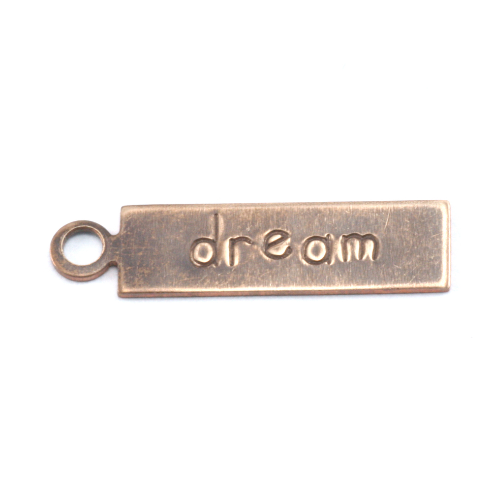 Metal Stamping Blanks Antiqued Brass Rectangle "dream" Tag with Top Loop, 24g