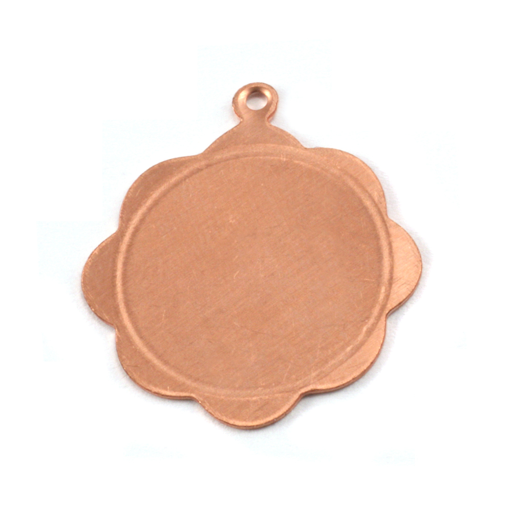 Metal Stamping Blanks Copper Scalloped Pendant with Circle Border, 24g