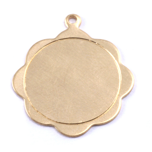 Metal Stamping Blanks Brass Scalloped Pendant with Circle Border, 24g