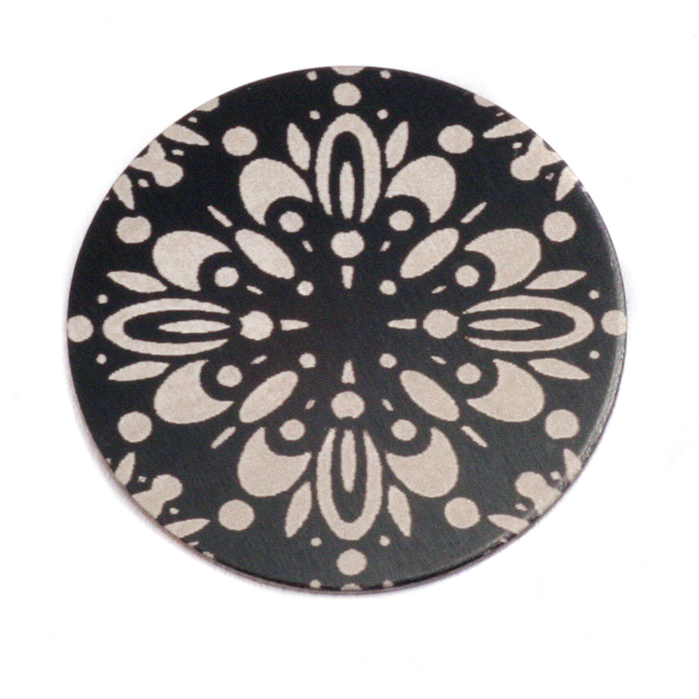 Anodized Aluminum 1" Circle, Black Design #10, 22g