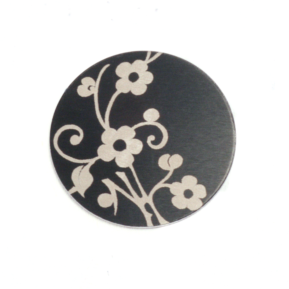 Metal Stamping Blanks Anodized Aluminum 5/8" Circle, Black Design #1, 22g