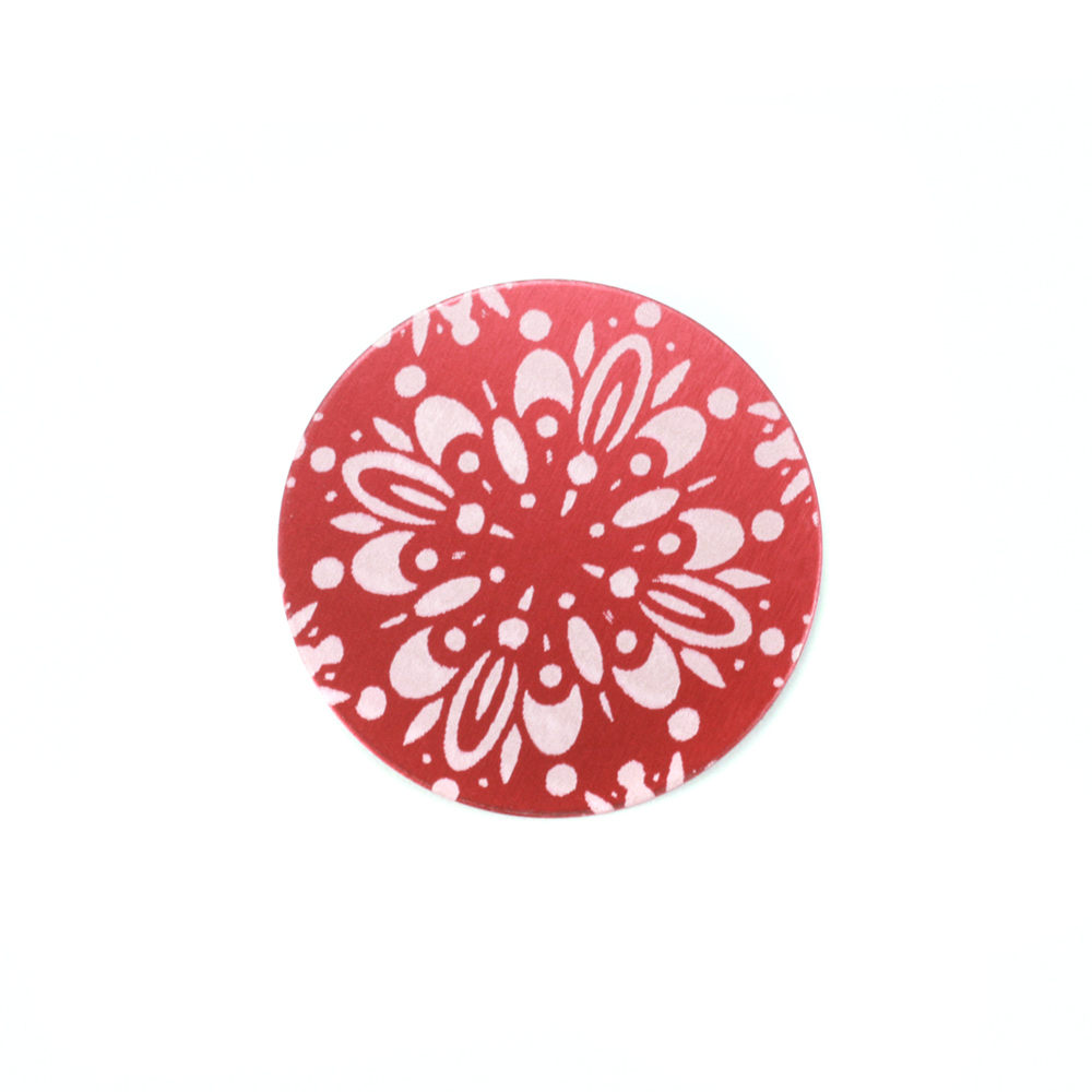 Metal Stamping Blanks Anodized Aluminum 5/8" Circle, Red Design #10, 22g