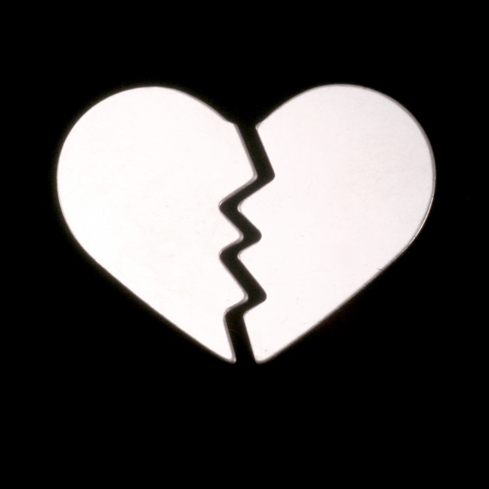 Metal Stamping Blanks Sterling Silver Broken Heart, 2 pieces, 24g