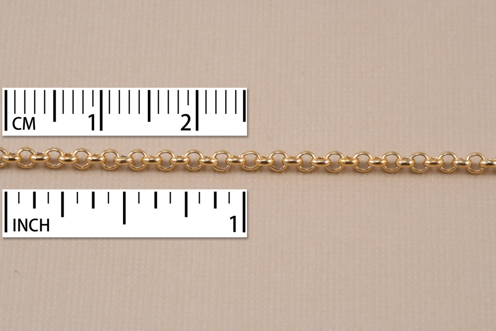 Chain & Clasps Gold Finish, Rolo Chain, 2mm, by the Inch