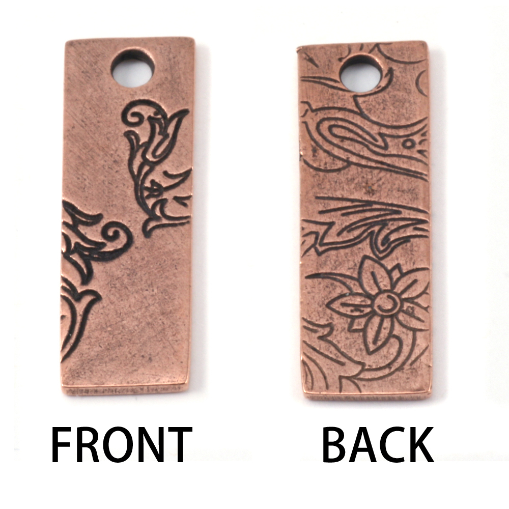 Metal Stamping Blanks Copper Plated Pewter Thin Vine Rectangle Pendant, 16g