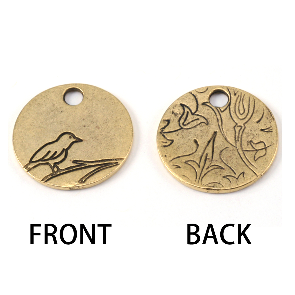 Metal Stamping Blanks Gold Plated Pewter Bird Pendant 1/2 inch (13mm) Circle, 16g