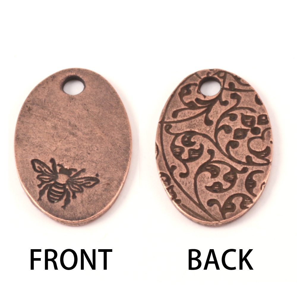 Metal Stamping Blanks Copper Plated Pewter Oval Bee Pendant, 16g
