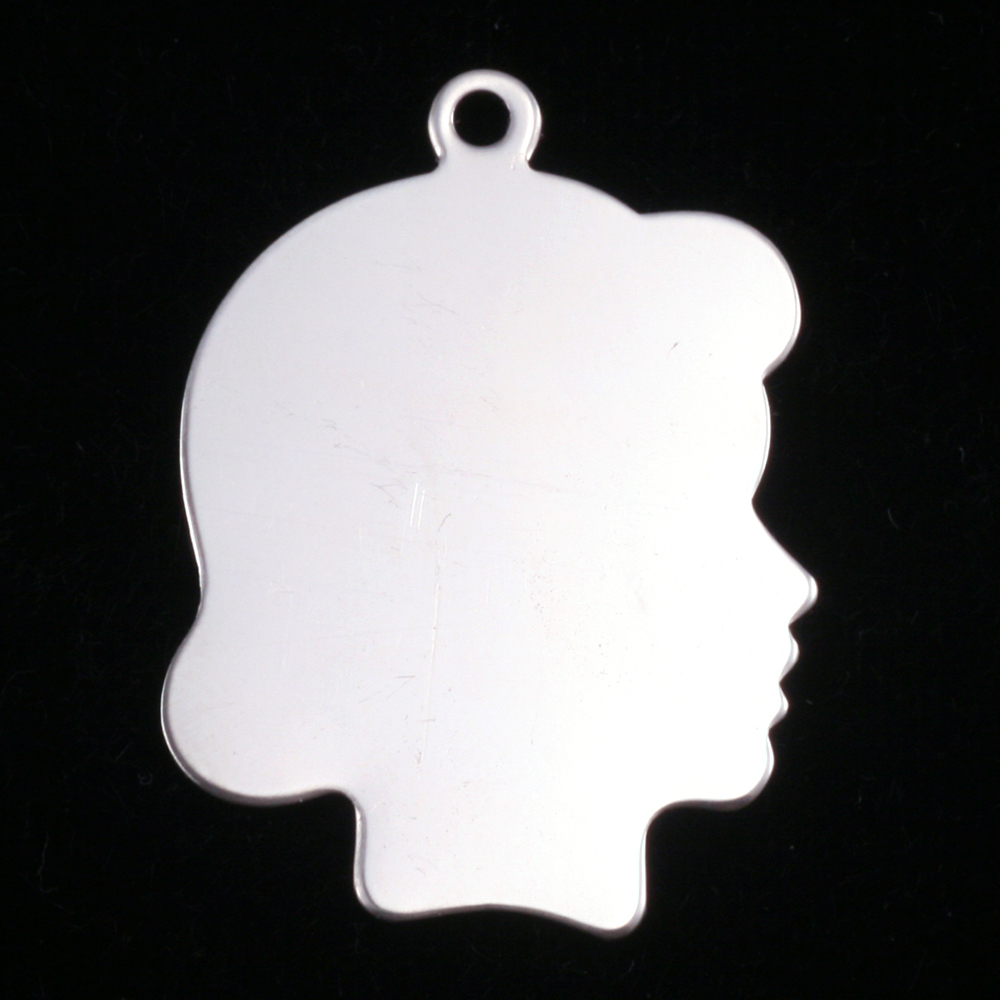 Metal Stamping Blanks Sterling Silver Girl Head Silhouette Charm, 24g