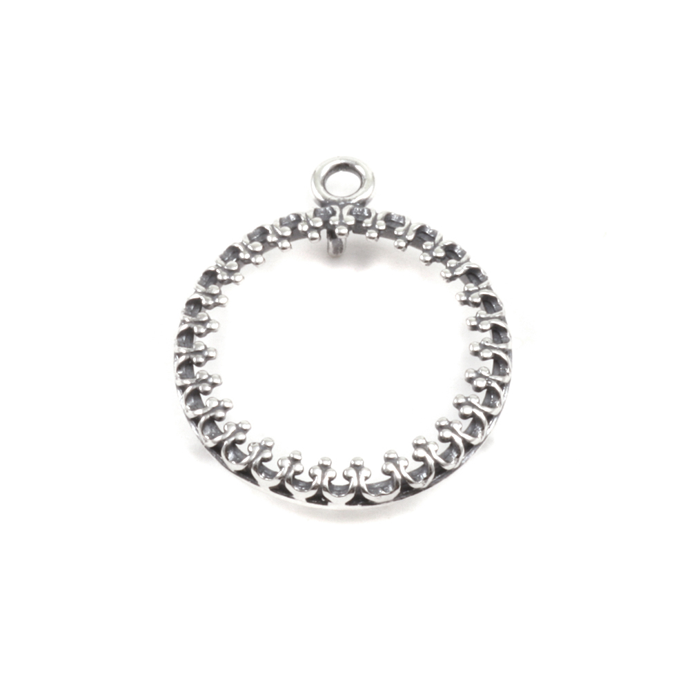 Metal Stamping Blanks Sterling Silver 5/8" Ornate Circle Frame (OXIDIZED)