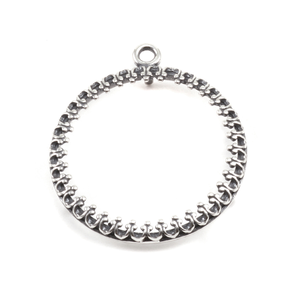 Metal Stamping Blanks Sterling Silver 7/8" Ornate Circle Frame (OXIDIZED)