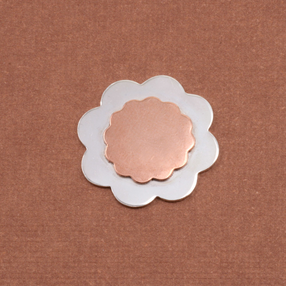 Metal Stamping Blanks Soldered Copper 12 Petal Flower on S/S 8 Petal Flower