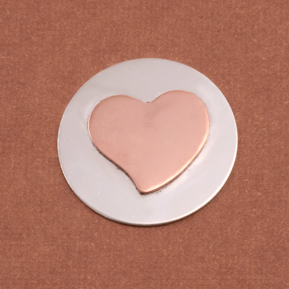Metal Stamping Blanks Soldered Copper Stylized Heart on S/S Circle 7/8"