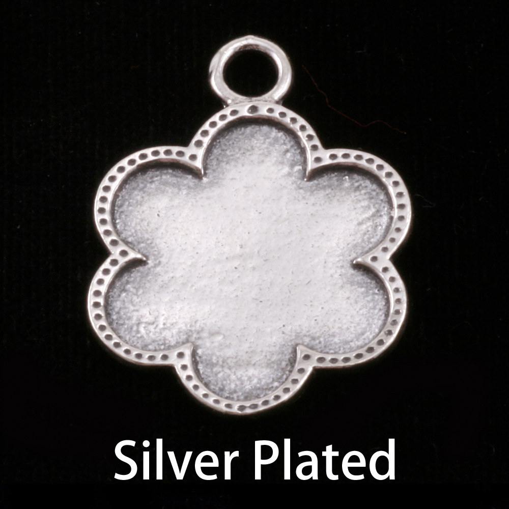 Metal Stamping Blanks Silver Plated Flower with Dotted Edge