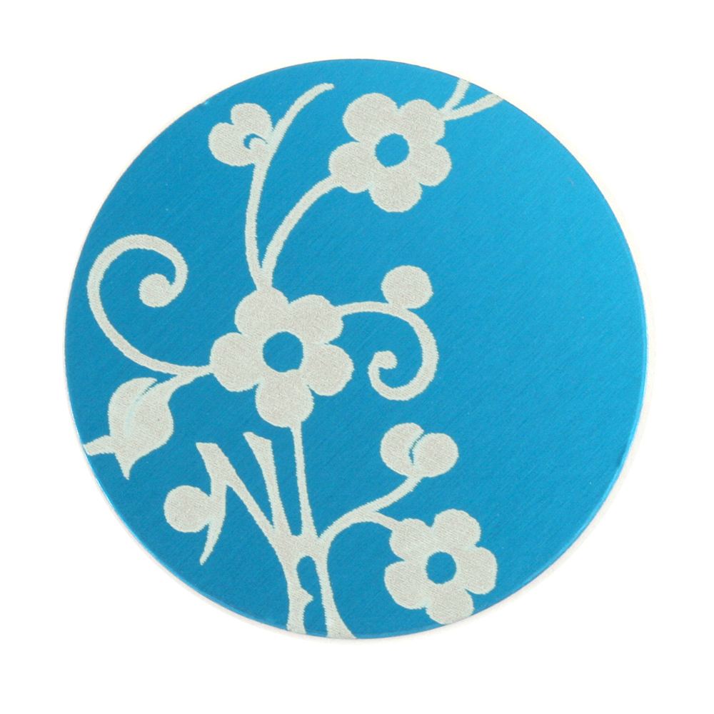 Anodized Aluminum 1" Circle, Turquoise, Design #1, 22g