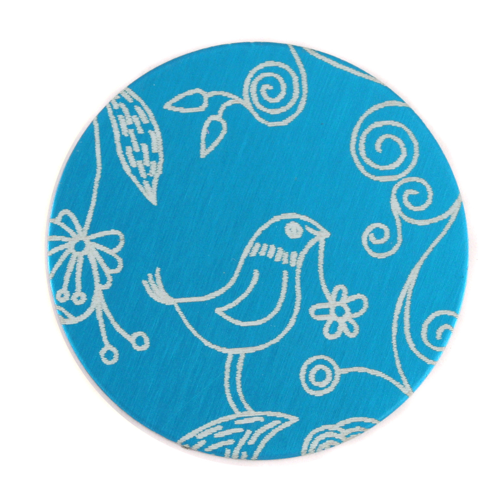 Anodized Aluminum 1" Circle, Turquoise, Design #22, 22g